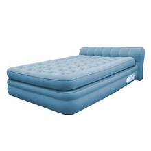 Coleman Aerobed Mini Headboard Queen Size Air Mattress Bed with Quiet Comfort firmness adjusting.