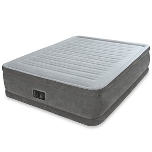 Intex Comfort Plush Raised Dura-Beam Airbed, Large Queen Size Deluxe Inflatable Air Mattress with built-in electric pump for Heavy People, Tall Bed Height 18 inch, waterproof flock top.