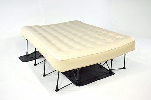 Ivation EZ Air Bed Blow Up Mattress Raised on Stand, uses standard queen size sheets and is great guest bed solutions with foldable frame.