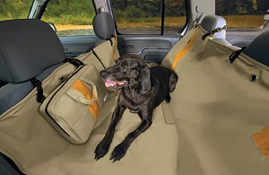 Kurgo Wander Dog Hammock Seat Cover Khaki Orange, waterproof, washable and stain resistant.