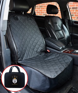 Lion Heart Car Front Bucket Black Seat Covers for your dogs, fits front seat of most cars, trucks, suv, leather or cloth seats, waterproof fabric.