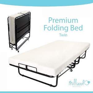 Milliard Premium Folding Twin Size Rollaway Bed with Foam Mattress and Folding Bed Frame.