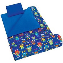 Wildkin Olive Kids Robots Childrens Sleeping Bag with Head Pillow For Kids.