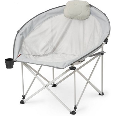 Ozark Trail Oversized Round Cozy Camp Chair with mesh seat and back and attached headrest. Supports up to 300 lbs. weight capacity.