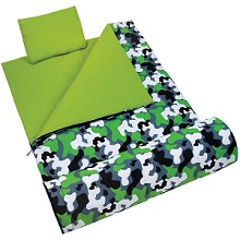 Wildkin Camouflage Sleeping Bag with matching travel pillow for Boys.