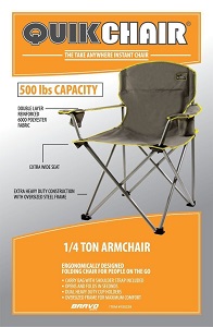 Quik Shade Oversized Extra Heavy Duty Folding Portable Camping Quad Arm Chair with 500 lbs. weight capacity for Outdoor Use.