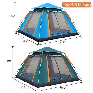 Camping Tent Silver Coated Waterproof Pop Up Tent with 2 Doors.