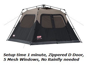 Coleman Instant 6 Person Cabin Family Camping Tent with 5 Windows and Built-In Rainfly.