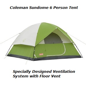 Coleman Sundome 6 Person / Berth Outdoor Hiking Family Camping Dome Tent with Rainfly Awning, 10 x 10.