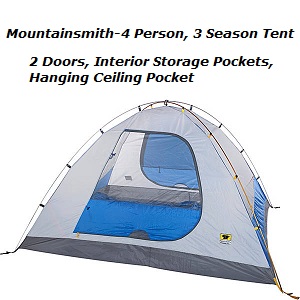Mountainsmith Genesee 3 Season, 4-Person Tents with 2 Doors and tent fly ventilation windows, Bathtub floor.
