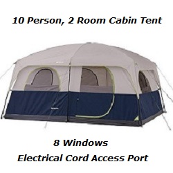 Ozark Trail 10 Person 2 Room Straight Wall Family Instant Cabin Style Camping Tent. Tent has storage pockets for small camping items.