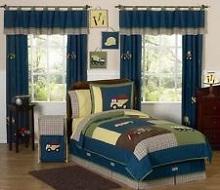 JOJO Blue Brown Construction Trucks Tools Modern Toddler Bedding Set For Boys.