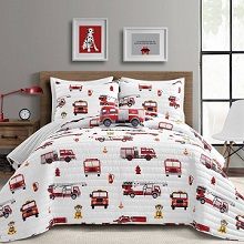 Make A Wish Fire Truck Quilt Set for Boy's Bedroom who loves Firetrucks.