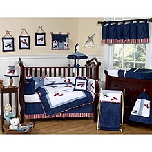 Sweet Jojo Designs Aviator Airplane 9-Piece Baby Crib Bedding Set for baby crib in boys nursery.