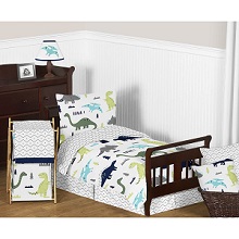 Sweet JoJo Designs Blue and Grey Mod Dinosaur Comforter Set - Boys Bedding