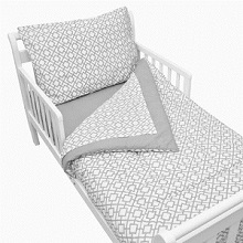 TL Care Cotton Percale Toddler Bedding Set for Boys, Gray Lattice Design.