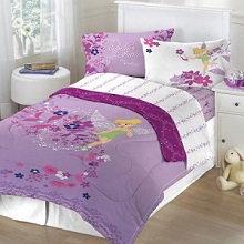 Disney Tinkerbell Power Purple Full Size Bedding Comforter Set for Girls Bedroom. Set includes Tinkerbell comforter, flat and fitted sheets and two pillow cases.