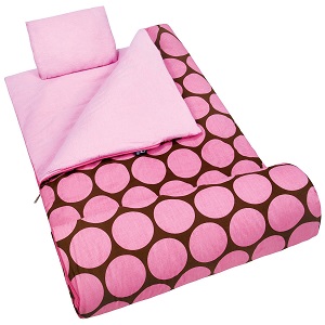 Big Dots Wildkin Nap Mat for Children, pink big dots stay warm sleeping bag with matching pillow for girls.