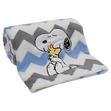 Kids Peanuts and Snoopy Character Bed Blanket, Peanuts Blue Blanket, Kid.