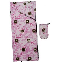 Kids John Deere Pink Floral Camo Fleece Sleeping Bag for Children, Indoors and Warm Weather Outdoors.