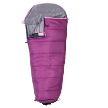Slumberjack Go-n-Grow kid friendly outdoor sleeping bag for girls while camping.