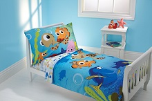 Disney 4 Piece Nemo and Friends Toddler Bedding Set, Blue; for little boys who love under the sea creatures.