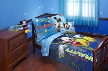 Disney Mickey Mouse Space Adventures Boys 4-Piece Toddler Kids Bedding Sets Boys, Blue Background.