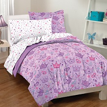 Dream Factory Stars and Crown Purple and Pink Bed in a Bag Bedding Set for Girls