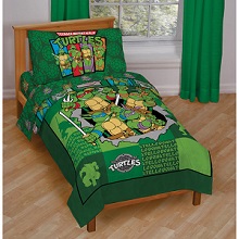 Nickelodeon Teenage Mutant Ninja Turtles 4-piece Toddler Bedding Set  Kids with green background.
