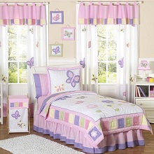 Sweet Jojo Designs Girl 4-piece Purple Butterfly  Toddler Comforter Set - Pink and Purple with Butterflys.