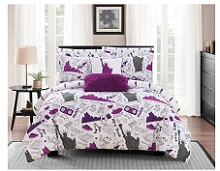 chic home design ellis complete Bed in A Bag Bedding Set for Girls Dorm Room or Bedroom, purple design.